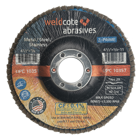 WELDCOTE Flap Disc 4-1/2 X 7/8 T29 Z-Prime Reg 40G 10351